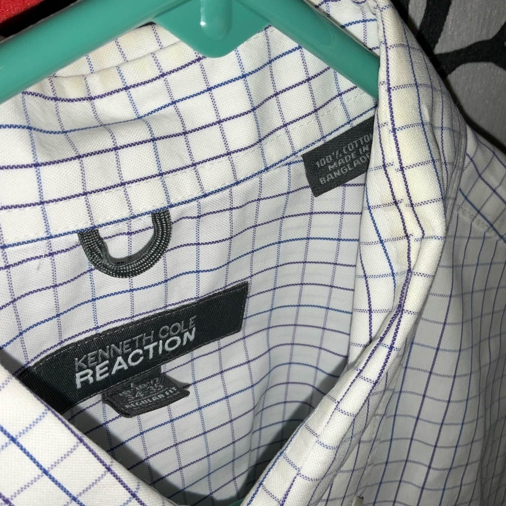 Kenneth Cole 16-16 1/2 34-35 Blue Gray Pattern Long Sleeve Dress Shirt - Picture 3 of 6